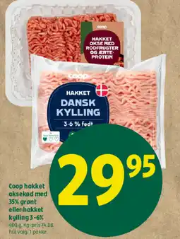 Coop 365 Coop hakket oksekød med 35% grønt eller hakket kylling 3-6% tilbud