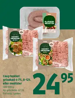 Coop 365 Coop hakket grisekød 4-7%, 8-12% eller medister tilbud