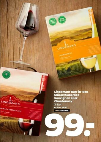 Netto Lindemans Bag-in-Box Shiraz/Cabernet Sauvignon eller Chardonnay tilbud
