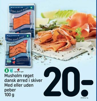 REMA 1000 Musholm røget dansk ørred i skiver Med eller uden peber tilbud