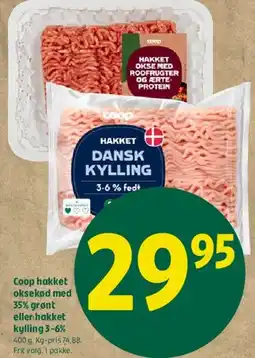 Coop 365 Coop hakket oksekød med 35% grønt eller hakket dansk kylling 3-6% tilbud