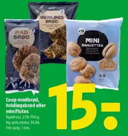 Coop 365 Coop madbrød, hvidløgsbrød eller mini baguettes tilbud