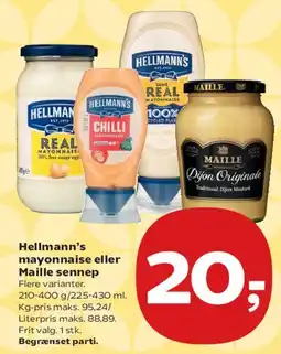 SuperBrugsen Hellmann's mayonnaise eller Maille sennep tilbud