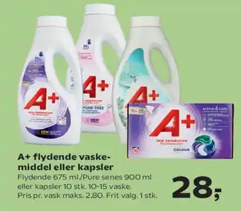 SuperBrugsen A+ flydende vaskemiddel eller kapsler tilbud
