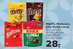 Kvickly M&M's, Maltesers eller Kvikk Lunsj tilbud