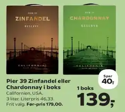 Kvickly Pier 39 Zinfandel eller Chardonnay i boks tilbud