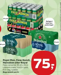 Kvickly Pepsi Max, Faxe Kondi, Heineken eller Royal tilbud