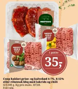 Dagli'Brugsen Coop hakket grise- og kalvekød eller ribsteak bbq tilbud