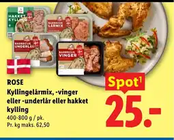 Lidl ROSE Kyllingelårmix, -vinger eller -underlår eller hakket kylling tilbud