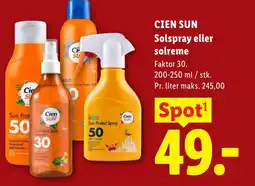 Lidl CIEN SUN Solspray eller solreme tilbud