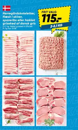 Bilka Herregårdskoteletter, flæsk i skiver, spareribs eller hakket grisekød af dansk gris tilbud