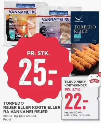 MENY Torpedo Rejer Eller Kogte Eller Rå Vannamei Rejer 200 g tilbud