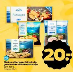 Netto Blæksprutteringe, fiskepinde, grønlandske eller tempurarejer tilbud