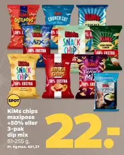 Netto KiMs chips maxipose +50% eller 3-pak dip mix tilbud