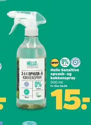 Netto Hello Sensitive opvask- og køkkenspray tilbud