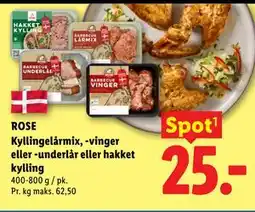 Lidl ROSE Kyllingelårmix, -vinger eller -underlår eller hakket kylling tilbud