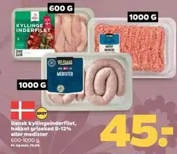 Netto Dansk kyllingeinderfilet, hakket grisekød 8-12% eller medister tilbud