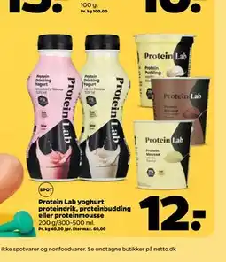 Netto Protein Lab yoghurt proteindrik, proteinbudding eller proteinmousse tilbud
