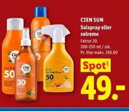 Lidl CIEN SUN Solspray eller solreme tilbud
