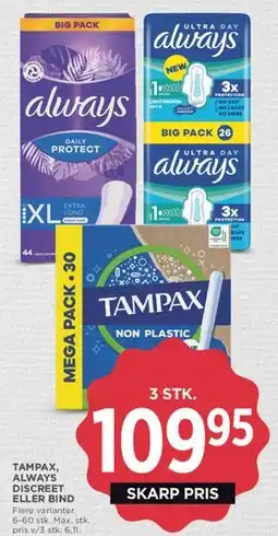 MENY Tampax / Always / Discreet feminine hygiene tilbud