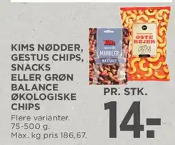 MENY Kims nødder, Sees chips eller Grøn Balance økologiske chips tilbud