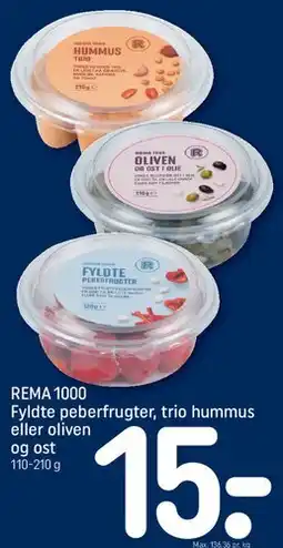 REMA 1000 Fyldte peberfrugter, trio hummus eller oliven og ost tilbud