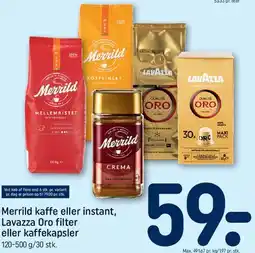 REMA 1000 Merrild kaffe eller instant, Lavazza Oro filter eller kaffekapsler tilbud