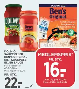 MENY Dolmio sauce / Ben's Original ris tilbud