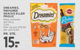 MENY Dreamies, Pedigree snacks eller Frolic tilbud