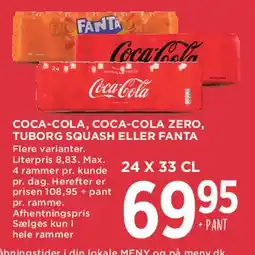 MENY Coca‑Cola / Coca‑Cola Zero / Tuborg Squash / Fanta (24 x 33 cl) tilbud