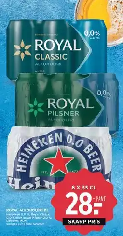 MENY Royal / Heineken alkoholfri øl (6 x 33 cl) tilbud