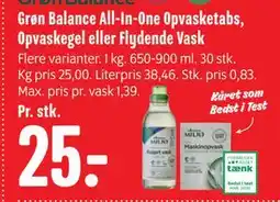 Min Købmand Grøn Balance All-In-One Opvasketabs, Opvaskegel eller Flydende Vask tilbud