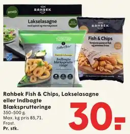 SPAR Rahbek Fish & Chips, Lakselasagne eller Indbagte Blæksprutteringe tilbud