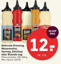 SPAR Bähncke Dressing, Mayonnaise, Sennep, Ketchup eller Ristede Løg tilbud