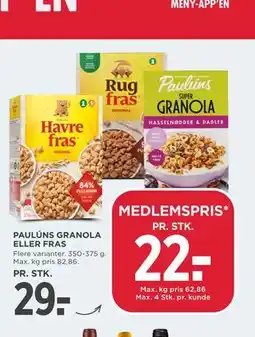 MENY PAULÚNS GRANOLA ELLER FRAS tilbud