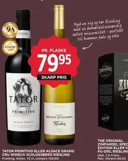 MENY TATOR PRIMITIVO ELLER ALSACE GRAND CRU WINECK SCHLOSSBERG RIESLING tilbud