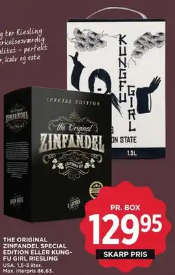 MENY THE ORIGINAL ZINFANDEL SPECIAL EDITION ELLER KUNG-FU GIRL RIESLING tilbud