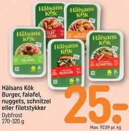 REMA 1000 Hälsans Kök Burger, falafel, nuggets, schnitzel eller filetstykker tilbud