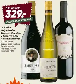 Bilka Le Arche Valpolicella Ripasso, Faustino V Reserva eller Helfrich Riesling tilbud