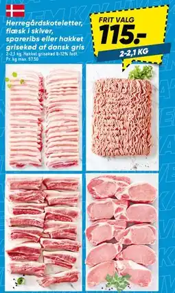 Bilka Udvalgte danske svinekødsudskæringer (koteletter, flæsk i skiver, spareribs, hakket grisekød) tilbud