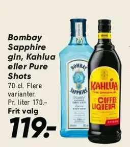 Bilka Bombay Sapphire, Kahlúa eller Pure Shots tilbud