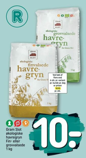 REMA 1000 Gram Slot økologiske havregryn Fin- eller grovvalsede 1 kg tilbud