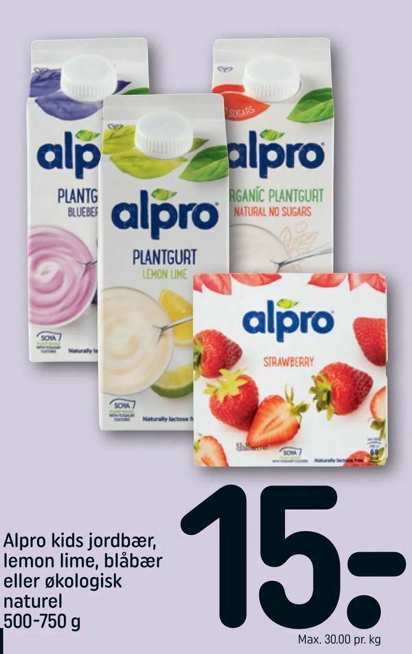 Alpro kids jordbær, lemon lime, blåbær eller økologisk naturel tilbud