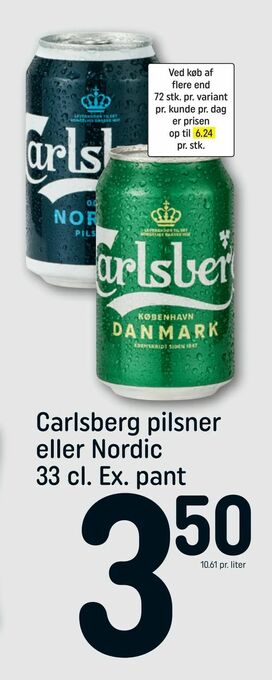 REMA 1000 Carlsberg pilsner eller Nordic 33 cl. tilbud