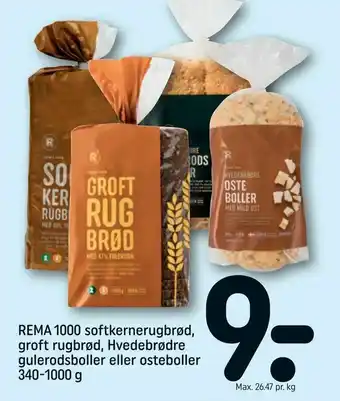 REMA 1000 REMA 1000 softkernerugbrød, groft rugbrød, Hvedebrødre gulerodsboller eller osteboller tilbud