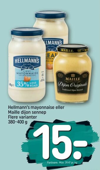 REMA 1000 Hellmann's mayonnaise eller Maille dijon sennep tilbud
