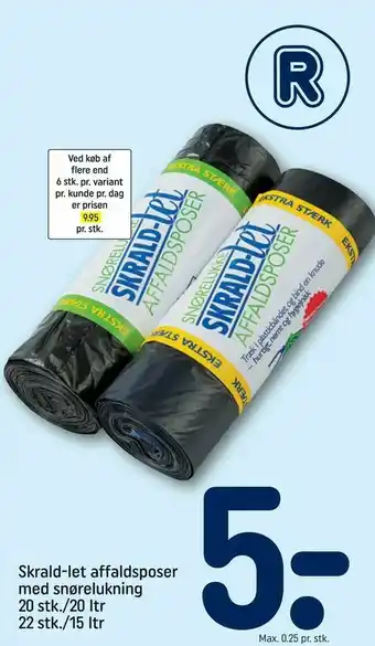REMA 1000 Skrald-let affaldsposer med snørelukning 20 stk./20 ltr 22 stk./15 ltr tilbud