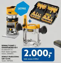 Davidsen Dewalt kant-/ overfræser 18 v + dewalt fræsejerns- sæt 12 stk tilbud