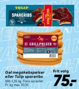 Bilka Grillpølser eller Tulip spareribs tilbud
