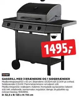 jem & fix Gasgrill med 3 brændere og 1 sidebrænder tilbud